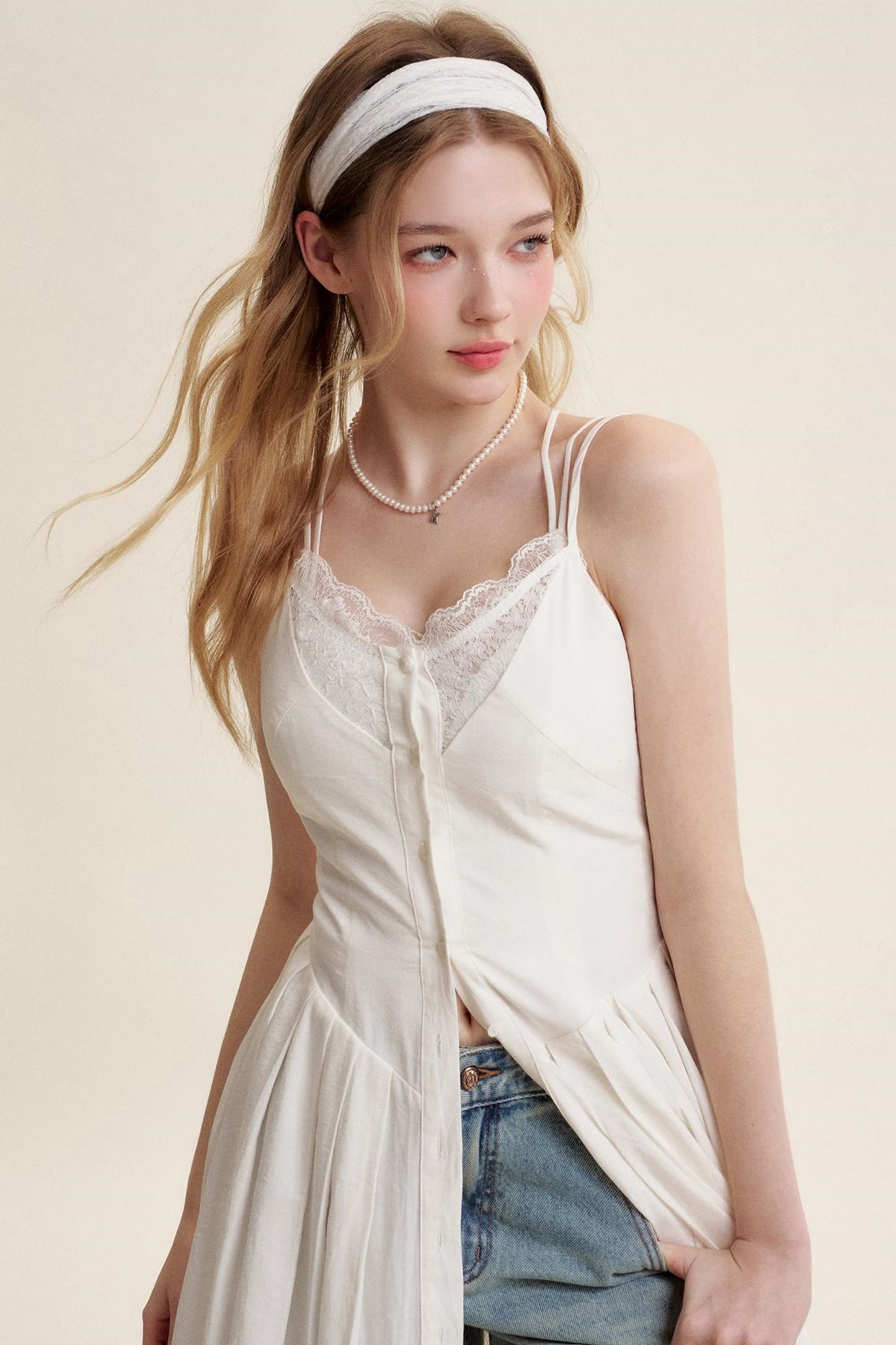 Lace Patchwork Halter Dress Set