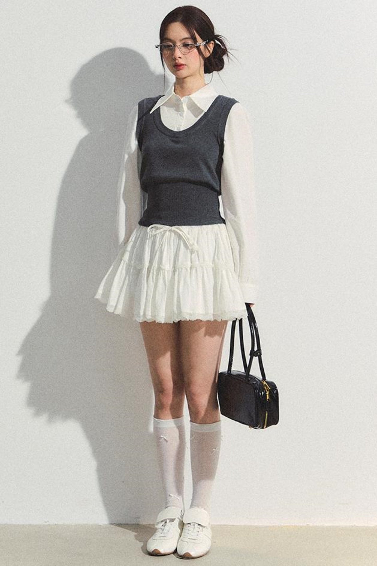 Layered Knit Vest With Skirt Set-Up