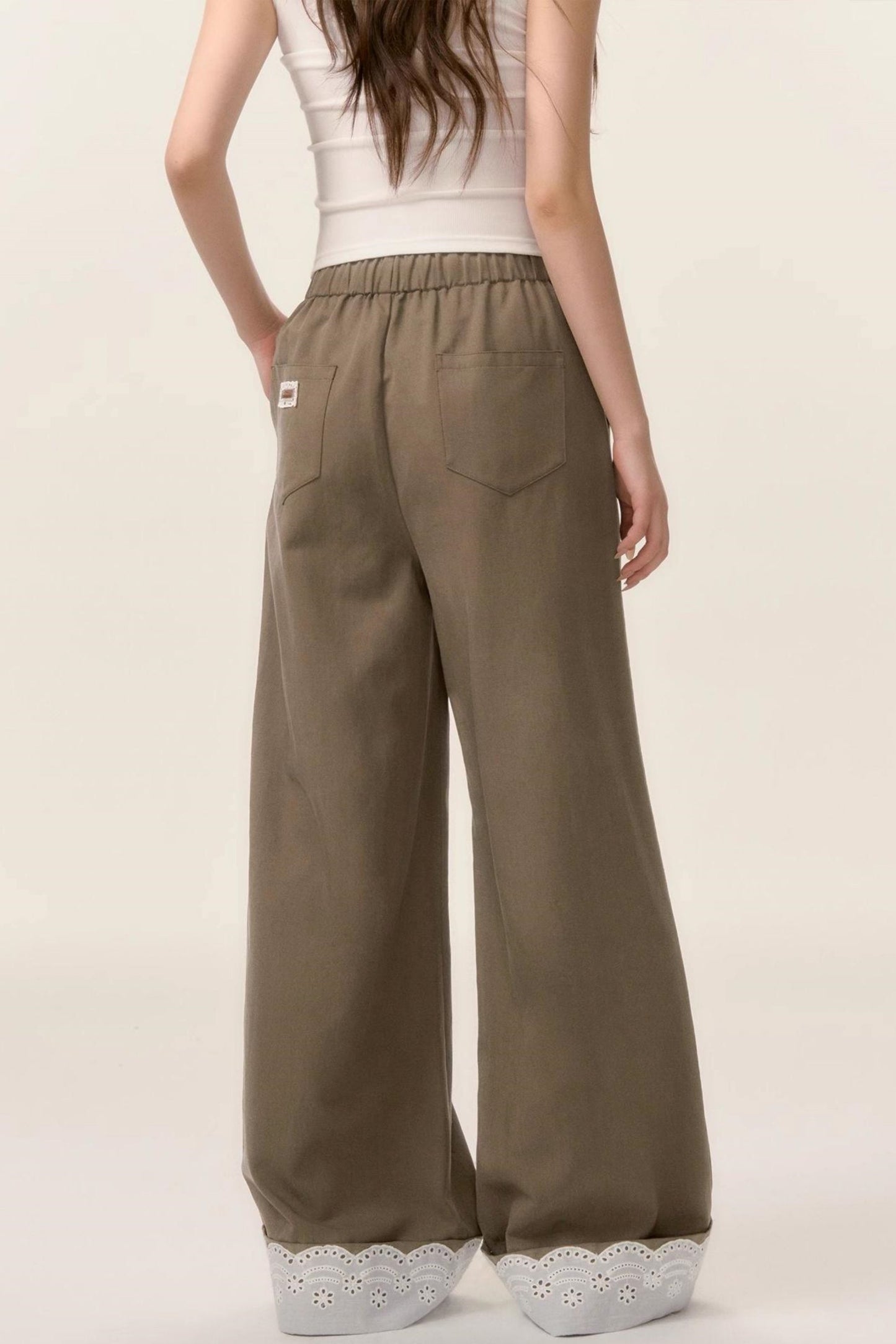 Lace-Trimmed Wide Leg Pants