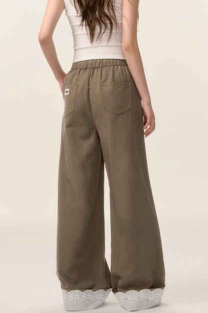 Lace-Trimmed Wide Leg Pants