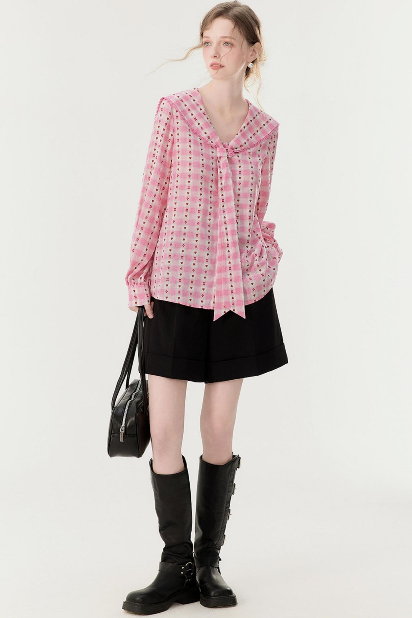 Pink Plaid Embroidered Shirt