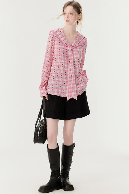 Pink Plaid Embroidered Shirt