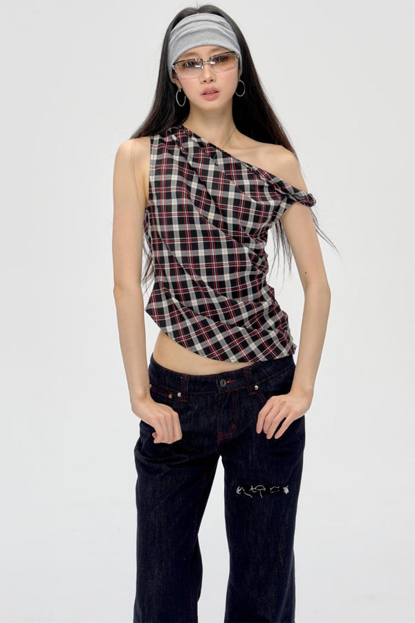 Chic Plaid Off-Shoulder Top