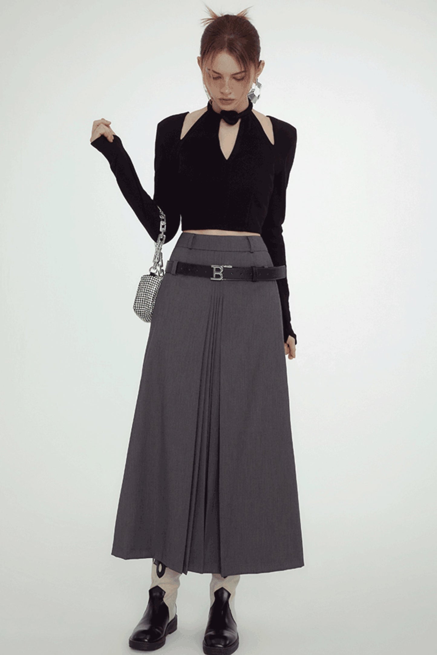 Chic Cutout Gray Maxi Skirt