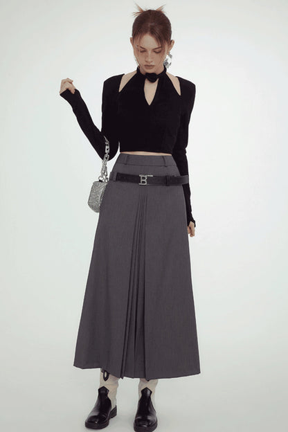 Chic Cutout Gray Maxi Skirt