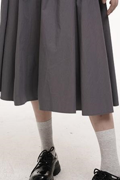 Gray Pleated Midi Skirt