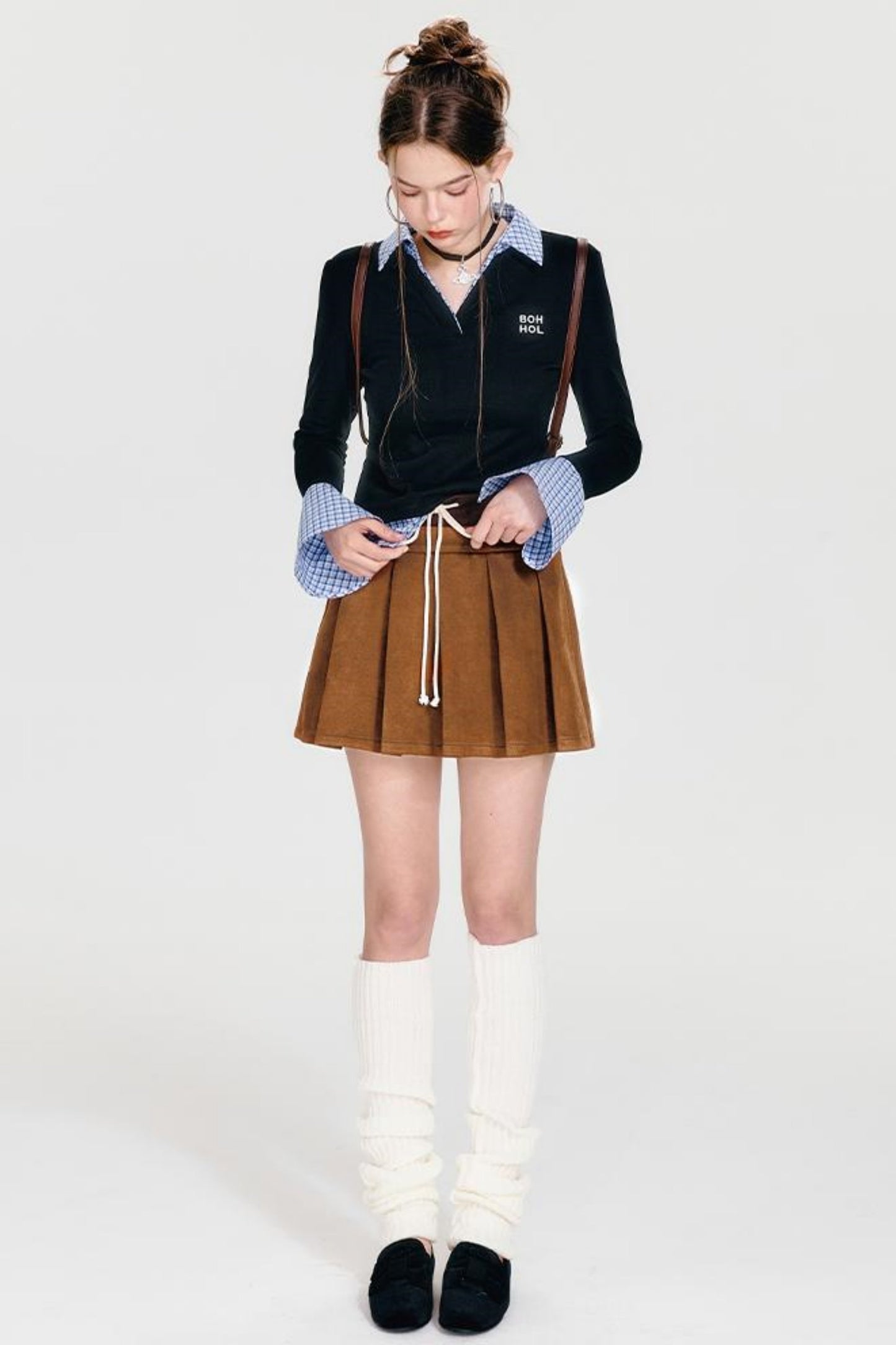 Plaid Splice Polo Top