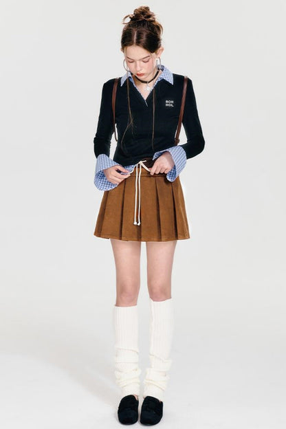 Plaid Splice Polo Top