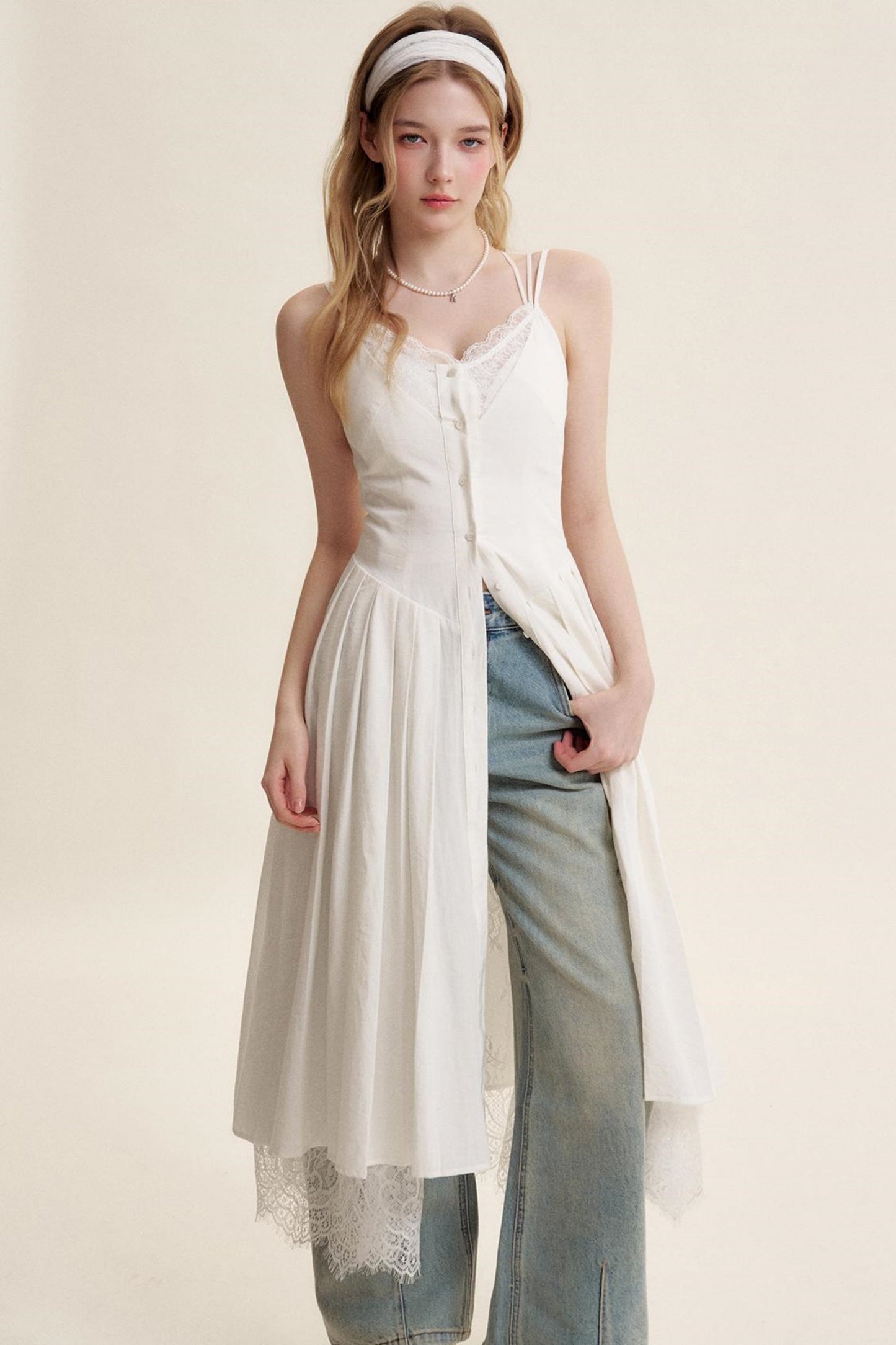 Lace Patchwork Halter Dress Set