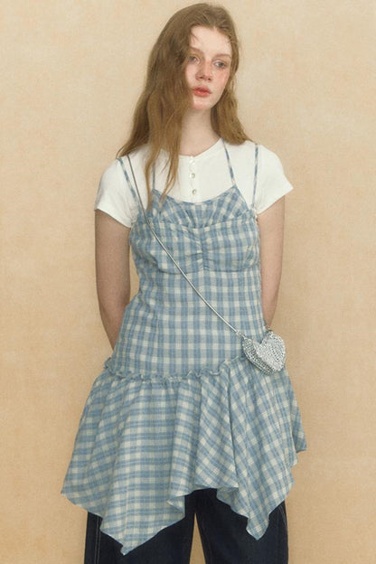 Asymmetrical Plaid Halter Top