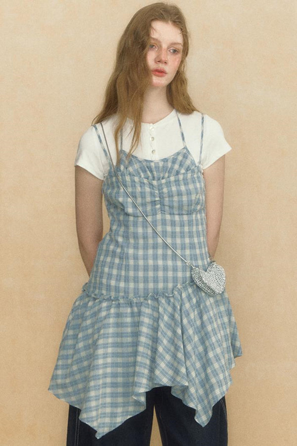 Asymmetrical Plaid Halter Top