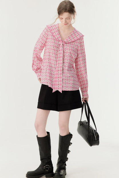 Pink Plaid Embroidered Shirt