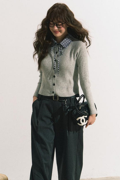 Slim Gray Knit Cardigan