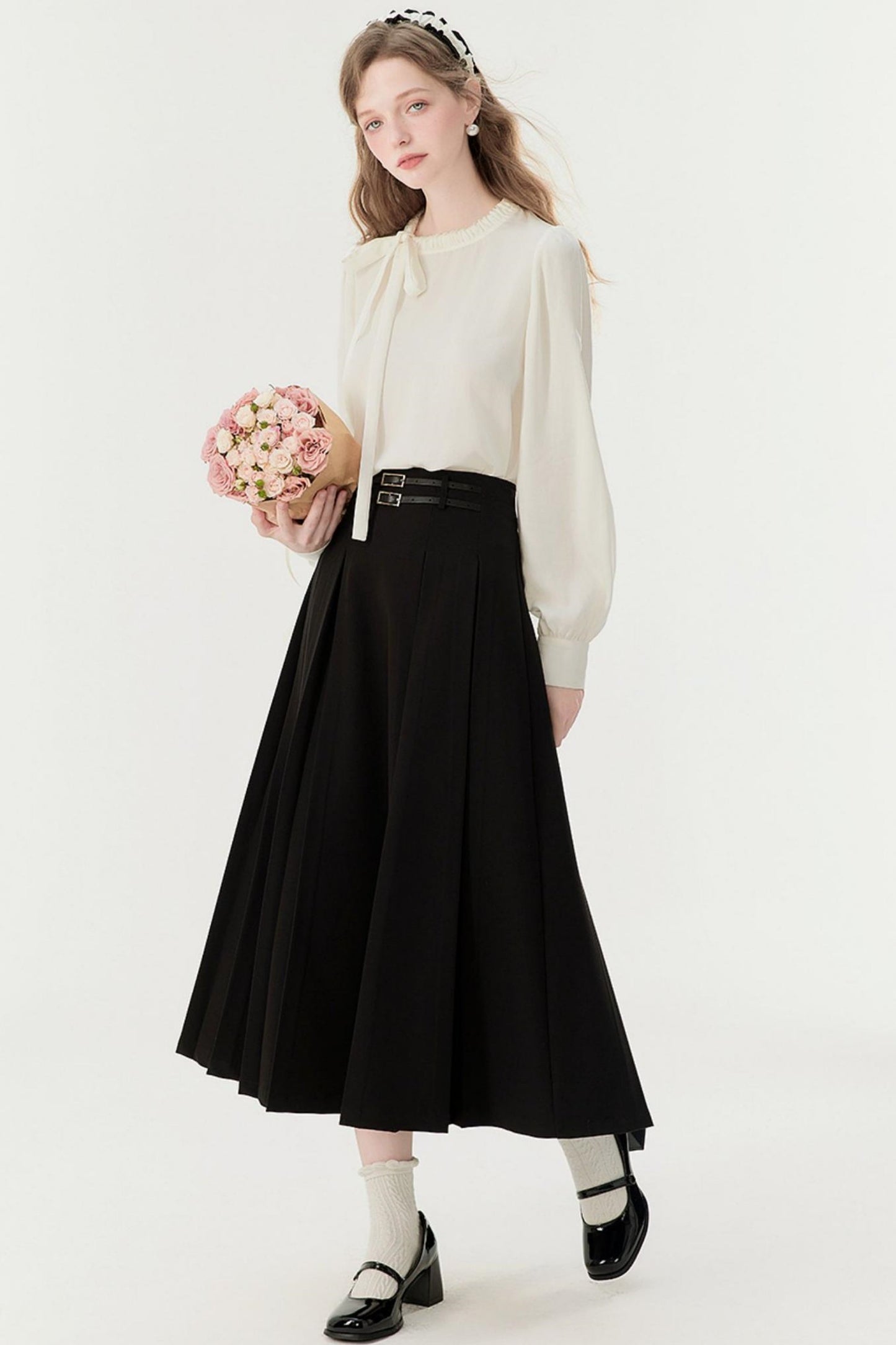 Spring Pleated A-Line Skirt