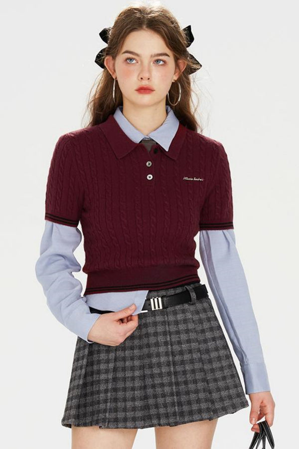 Dark Red Knit Polo T-Shirt