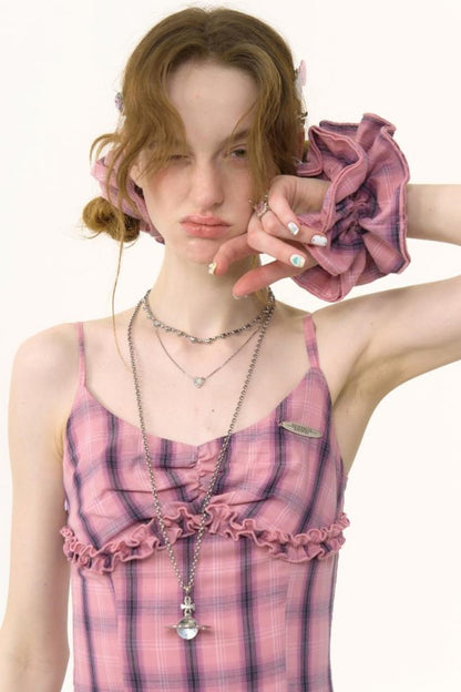 Pink Plaid Halter Dress