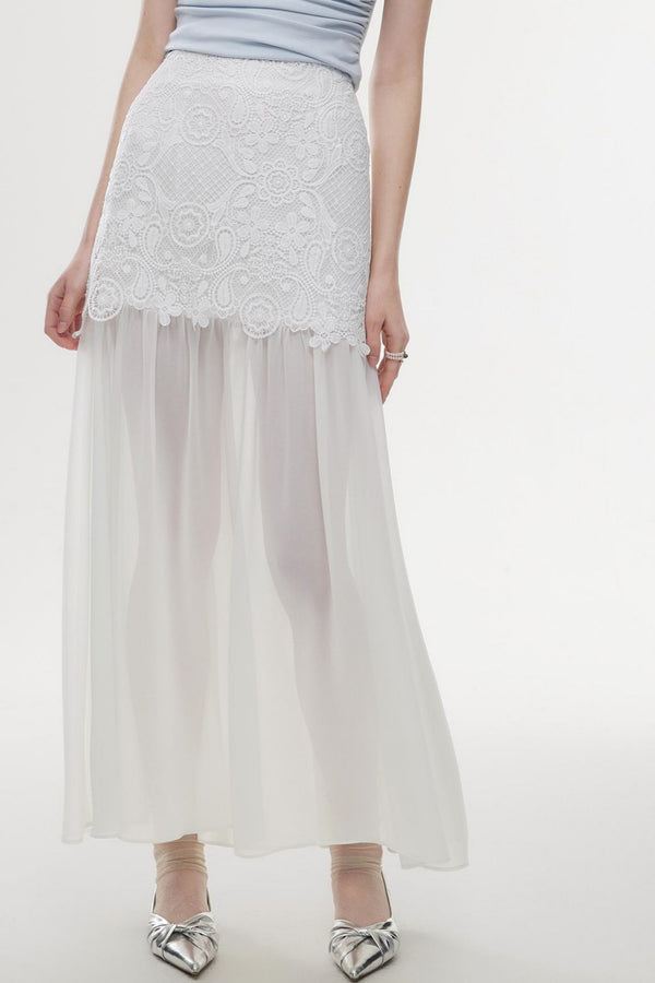 Ethereal Lace Chiffon Bustier Maxi Skirt