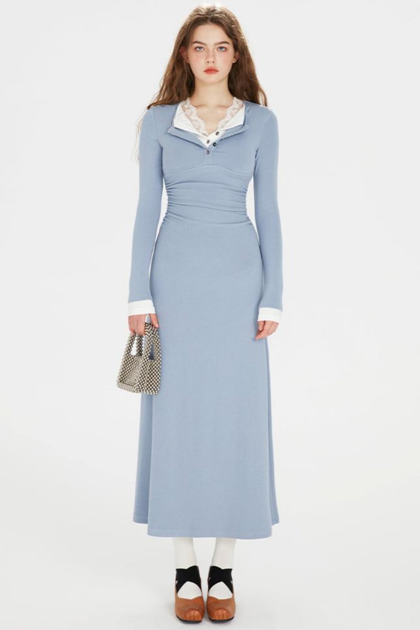 Sapphire Blue Lace Lapel Dress