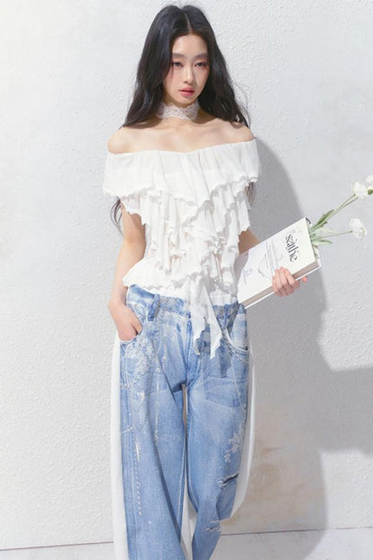 Blue Island White Denim Patch Sweatpants