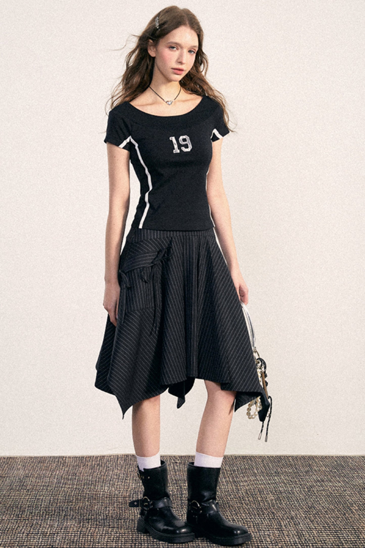 One-Shoulder Design Knit T-Shirt