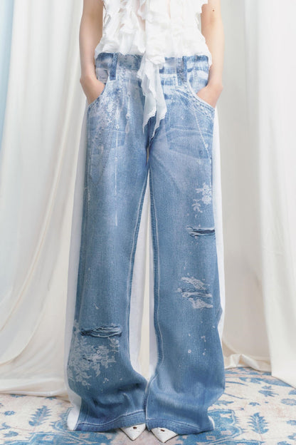 Blue Island White Denim Patch Sweatpants
