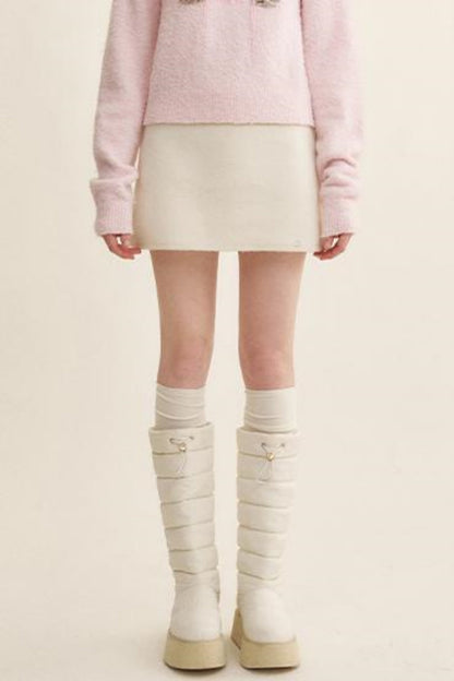 Cream Tweed A-Line Skirt