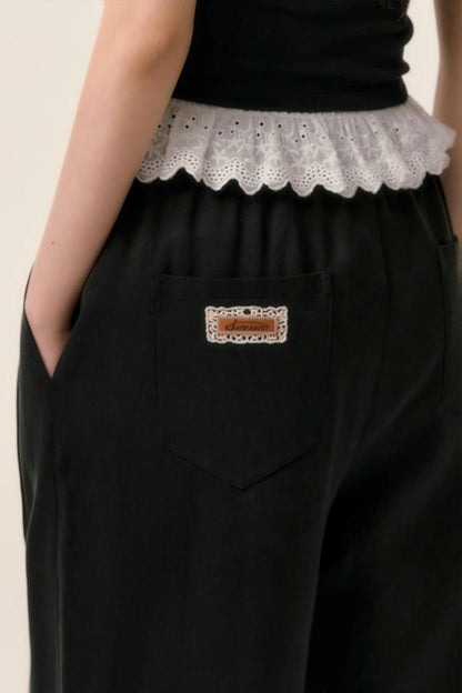 Lace-Trimmed Wide Leg Pants