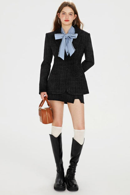 Pocket Accent Tweed Skirt Set-Up