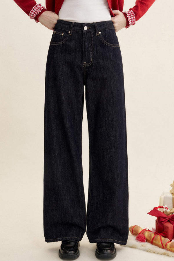 Embroidered Floral High-Waist Wide-Leg Jeans