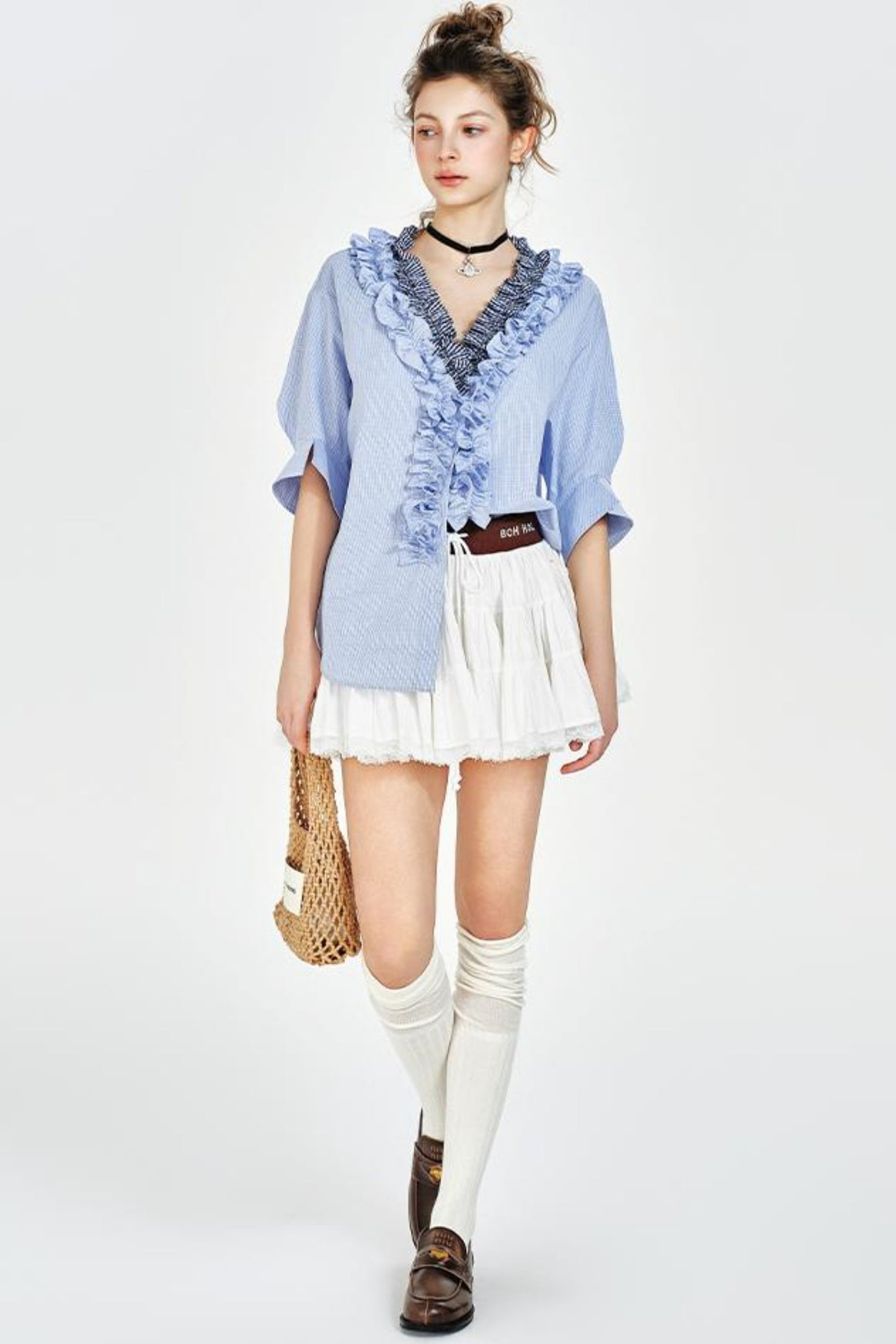 Blue Plaid V-Neck Shirt