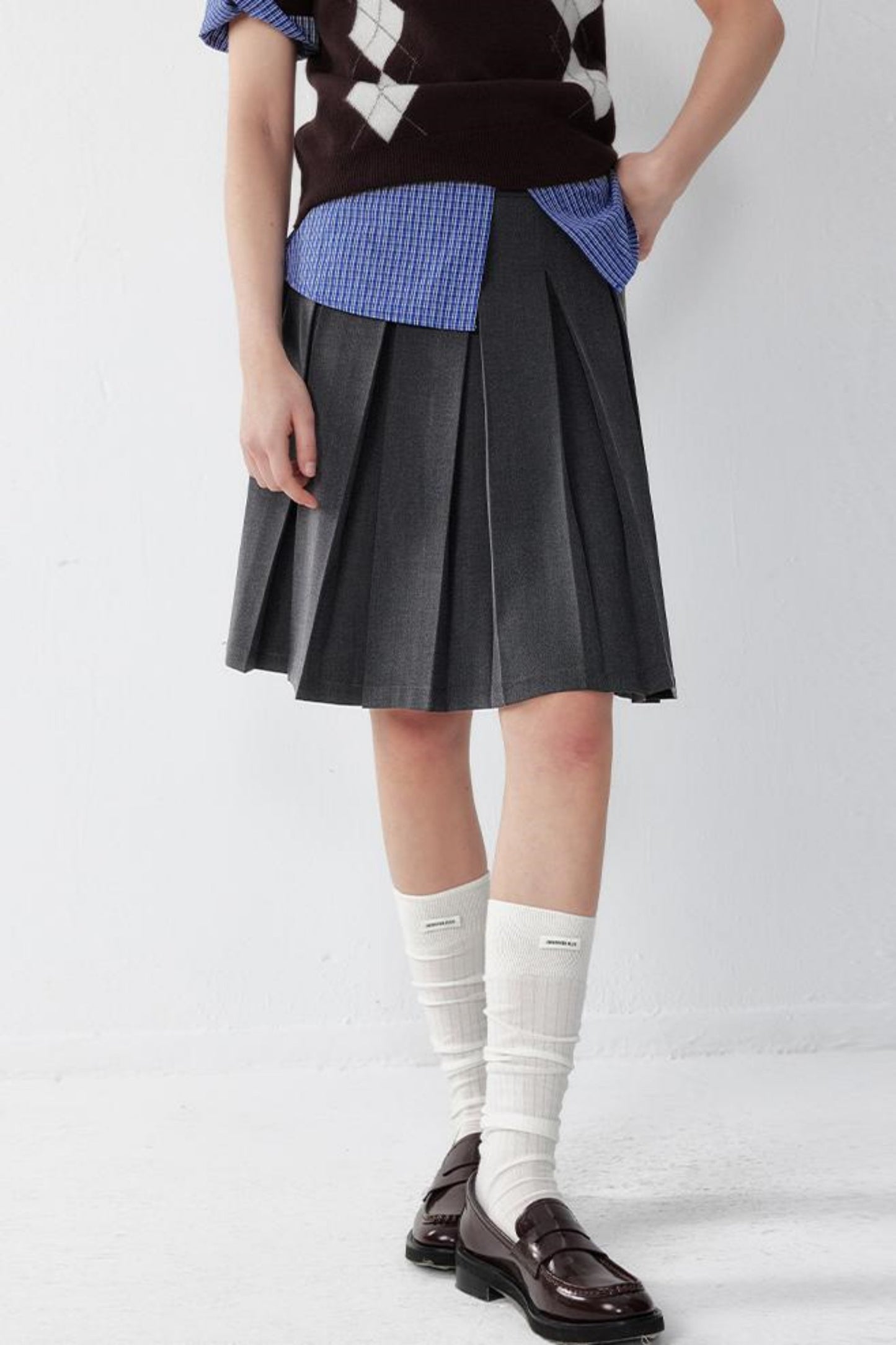 Gray Pleated A-Line Skirt