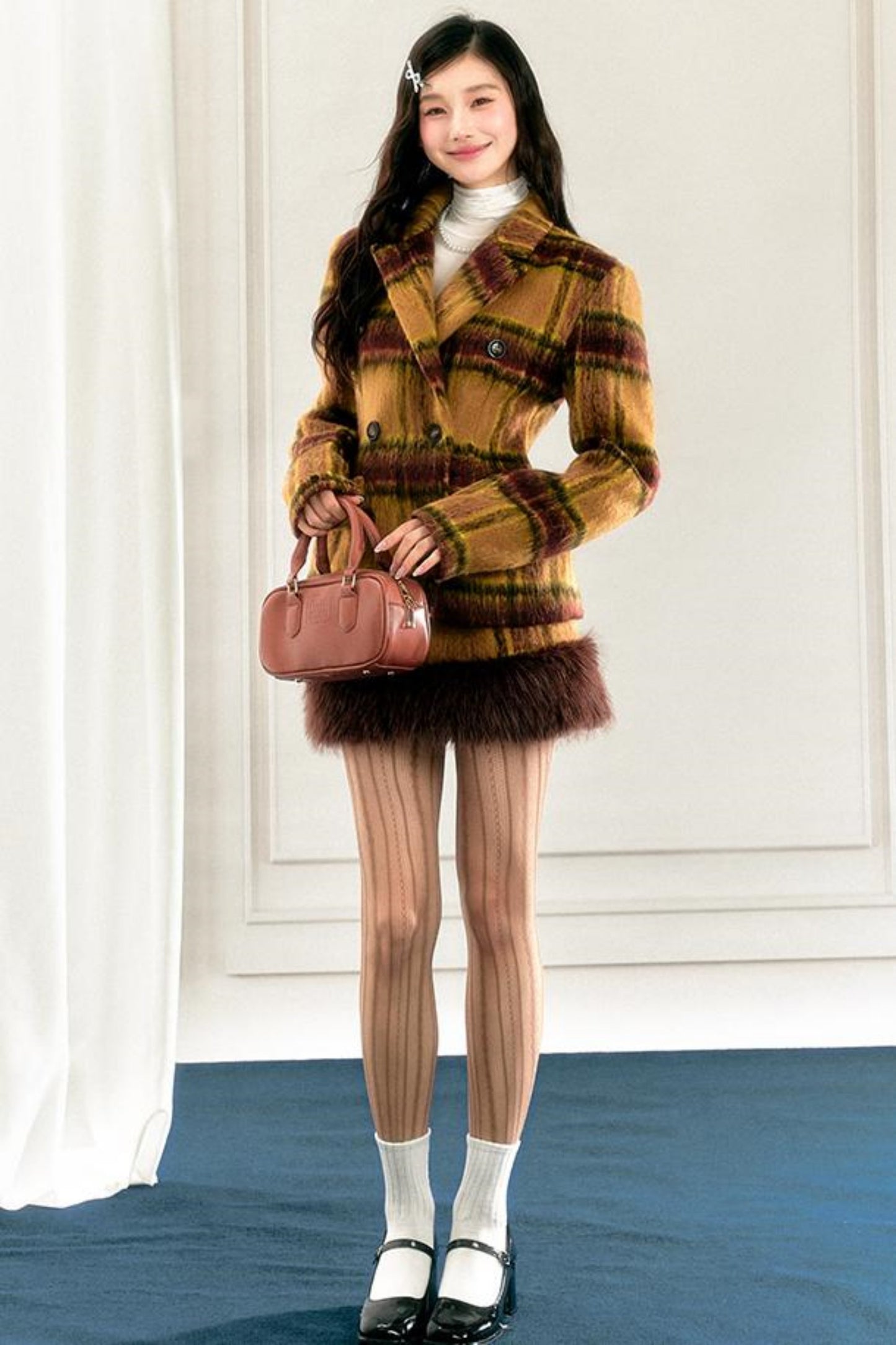 Yellow Plaid Cotton Jacket Set-Up