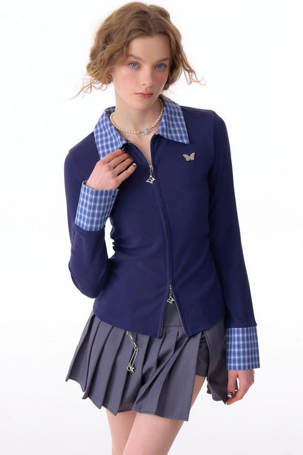 Slim Navy Zipper Shirt