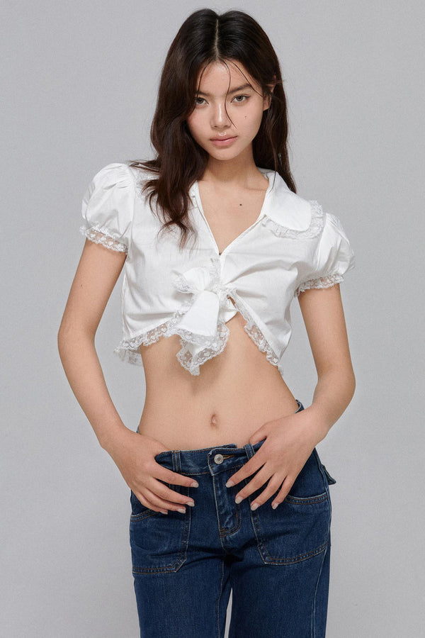 White Lace V-Neck Blouse