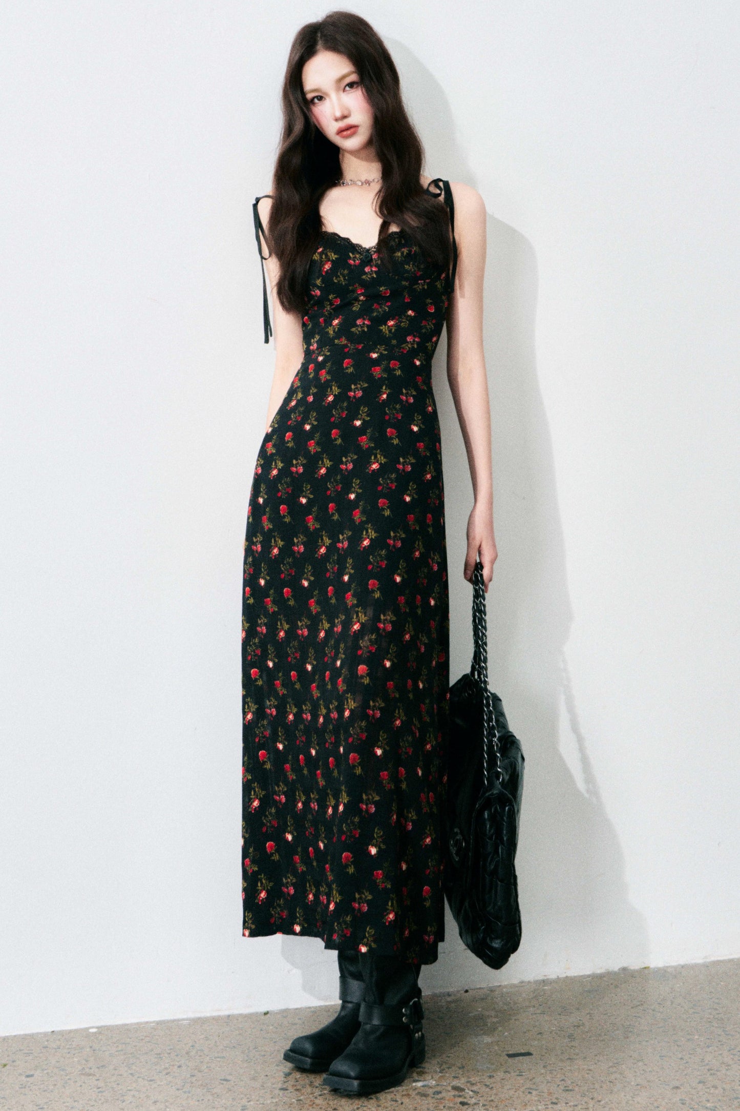 Floral Black Tie Dress