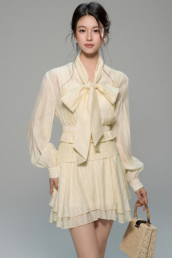 Chic Mountain-Sea Bow Blouse Set-Up