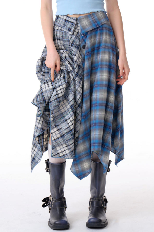 Blue Check Midi Skirt