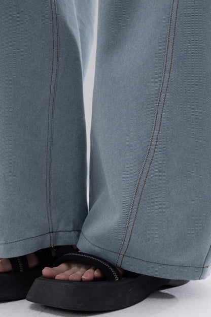 Denim Fusion Lace Suspenders Vest & Sickle Pants Set