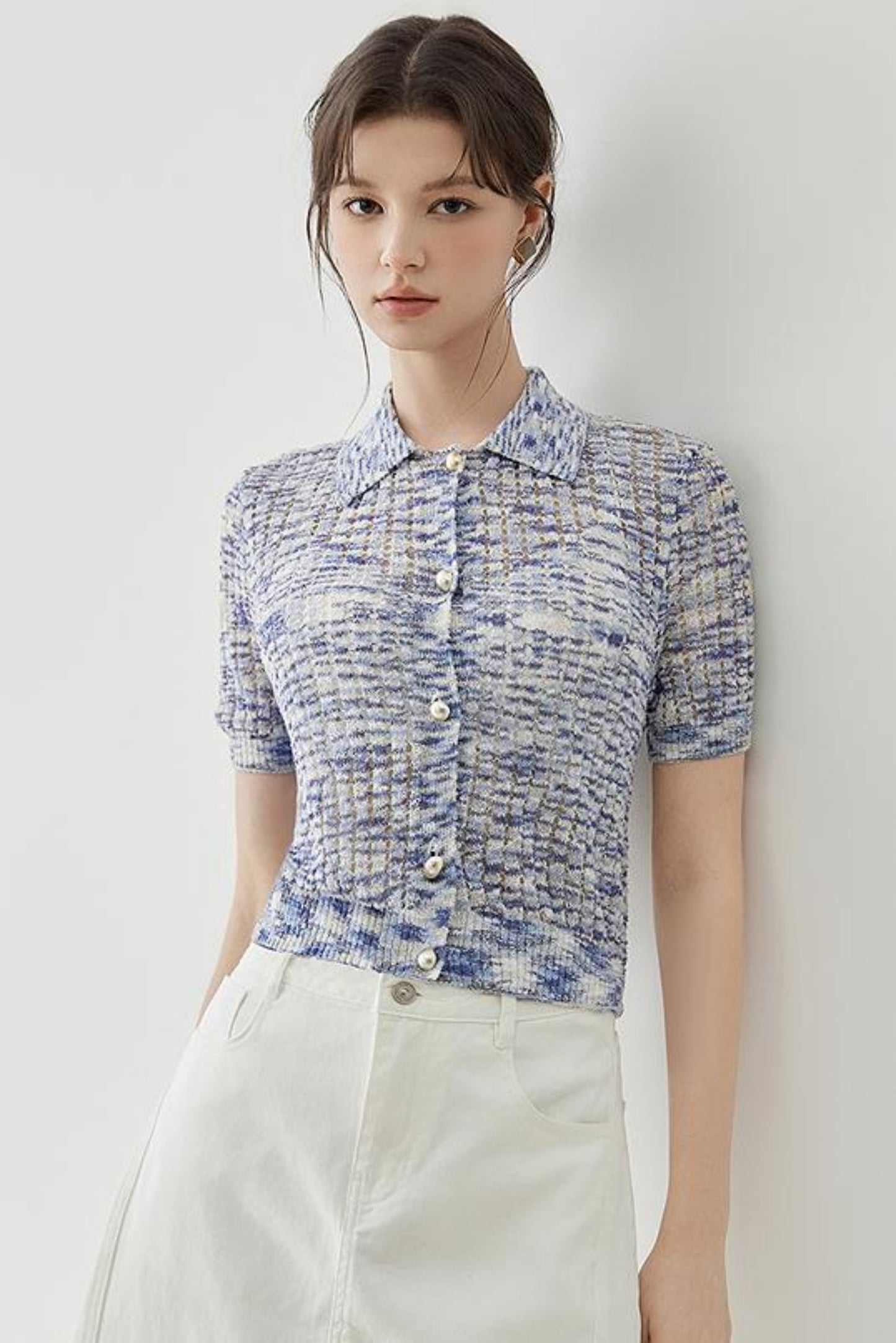 Elegant Polo Collar Short Sleeve Knit