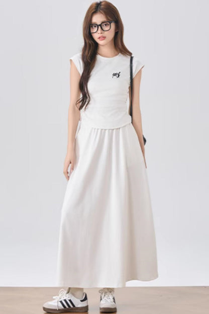 Flowy Sleeve Top And A-Line Skirt Set-Up