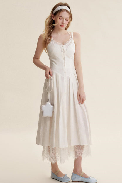 Lace Patchwork Halter Dress Set