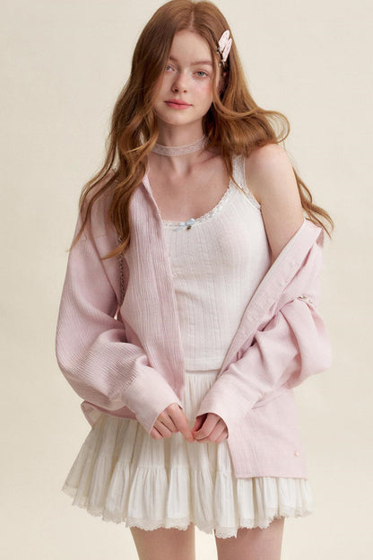 Ruffled Pink Lace Muscle Shirt