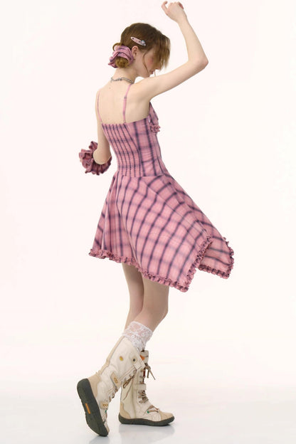 Pink Plaid Halter Dress