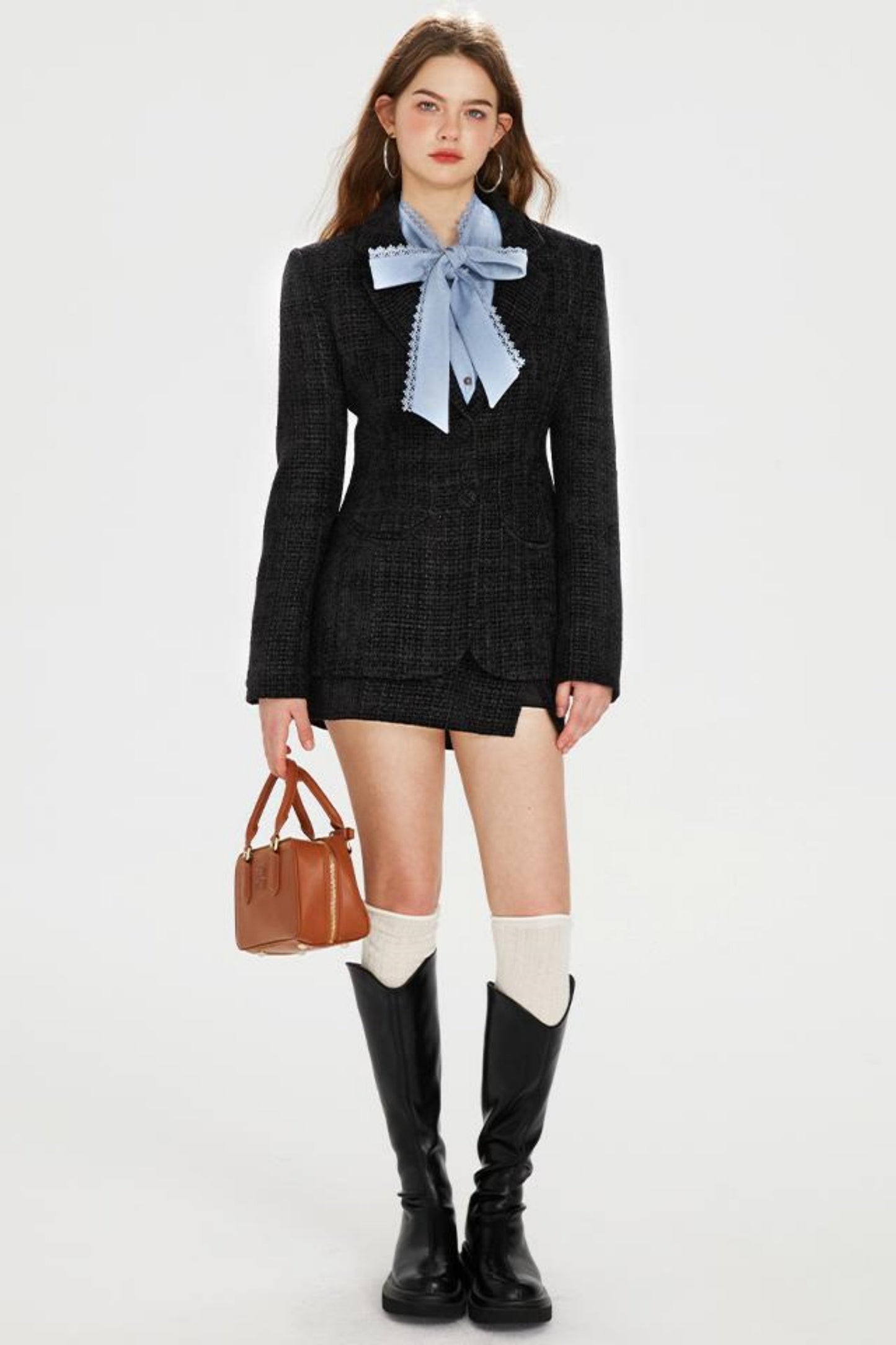 Pocket Accent Tweed Skirt Set-Up