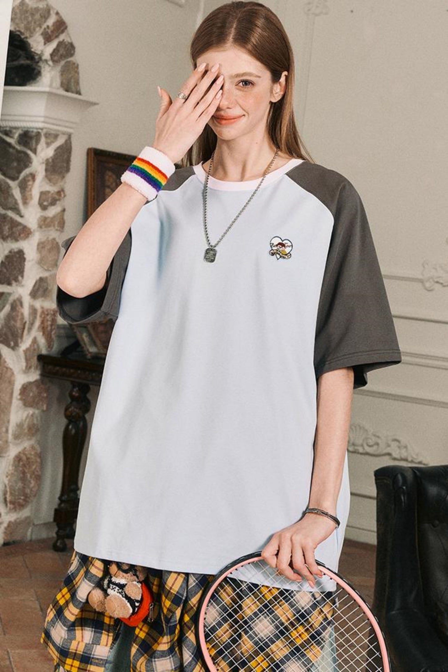 Color Block Shoulder Loose Fit T-Shirt