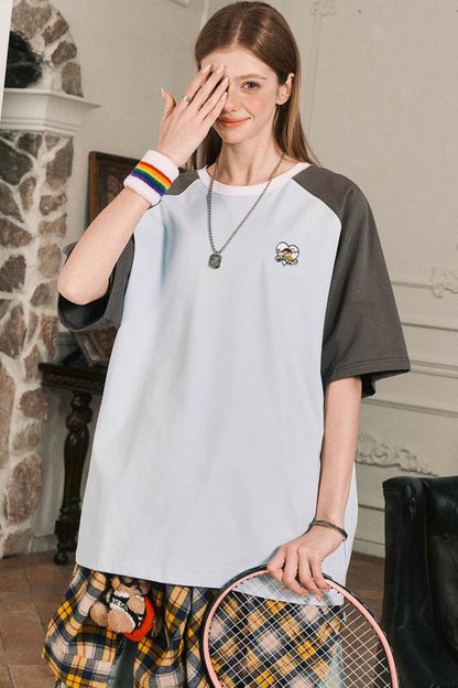 Color Block Shoulder Loose Fit T-Shirt