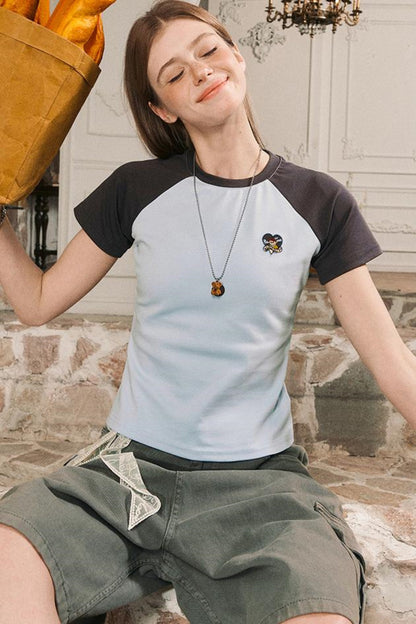 Color Block Shoulder Loose Fit T-Shirt