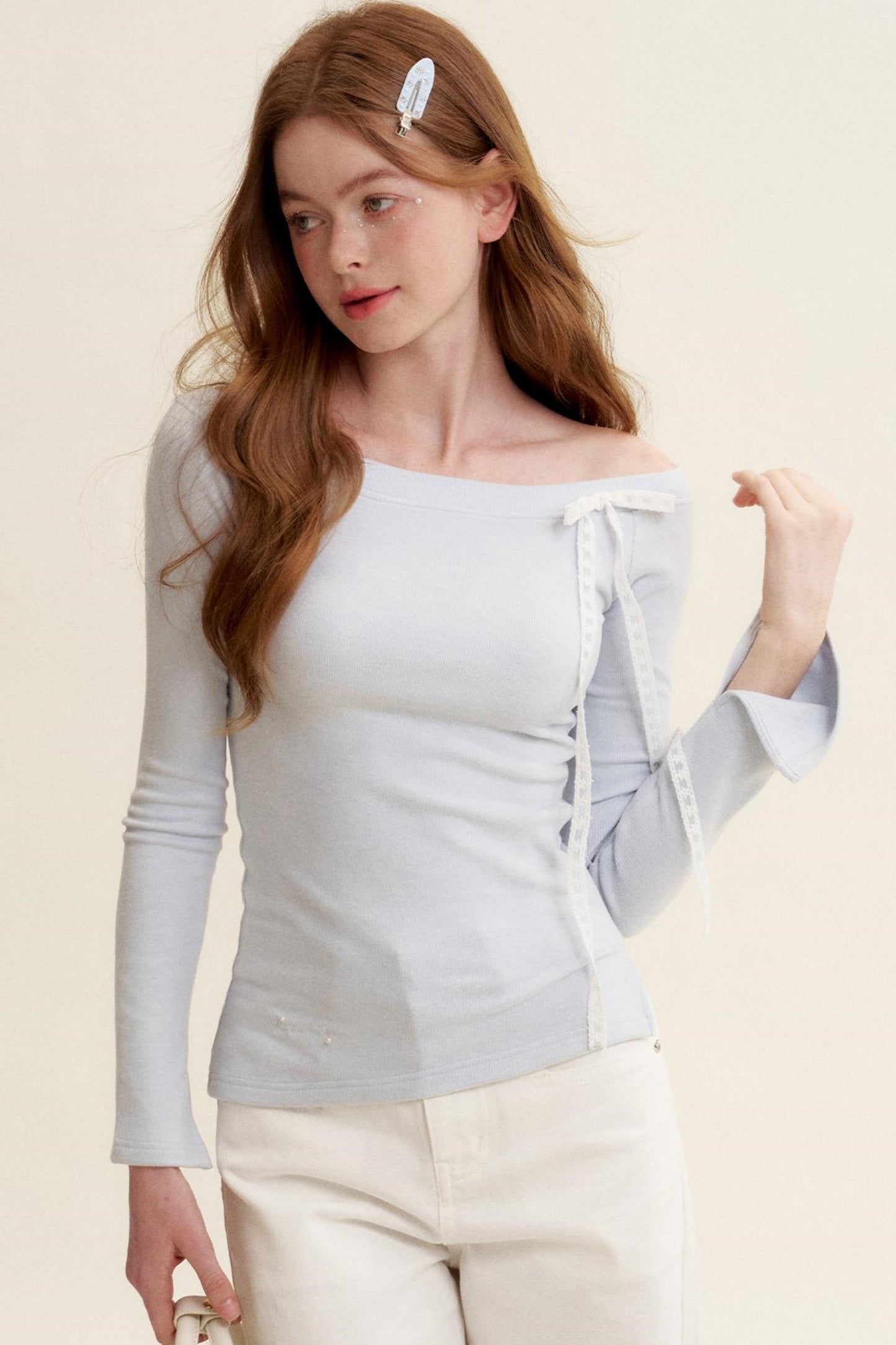 Velvet Stripe Bow Long Sleeve T-Shirt