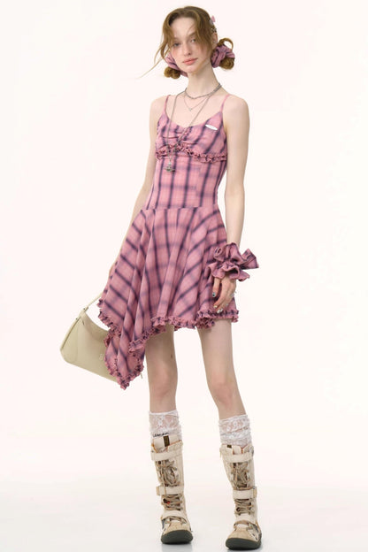 Pink Plaid Halter Dress