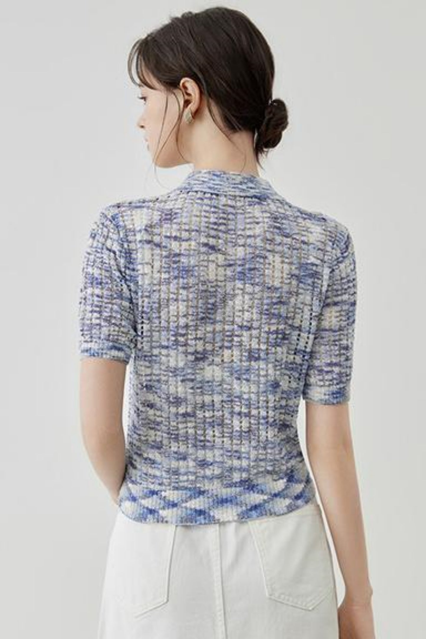 Elegant Polo Collar Short Sleeve Knit